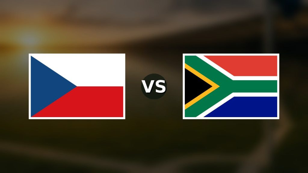 Banderas de República Checa y Sudáfrica enfrentadas sobre un campo de fútbol difuminado, pronóstico del Mundial 2026