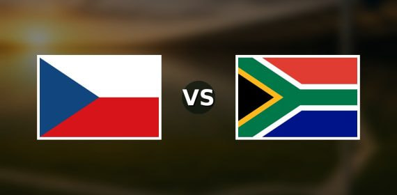 Banderas de República Checa y Sudáfrica enfrentadas sobre un campo de fútbol difuminado, pronóstico del Mundial 2026
