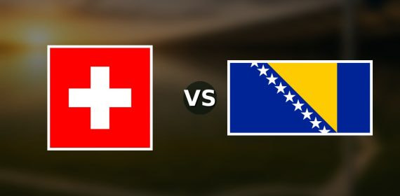 Banderas de Suiza y Bosnia y Herzegovina enfrentadas sobre un campo de fútbol difuminado, pronóstico del Mundial 2026