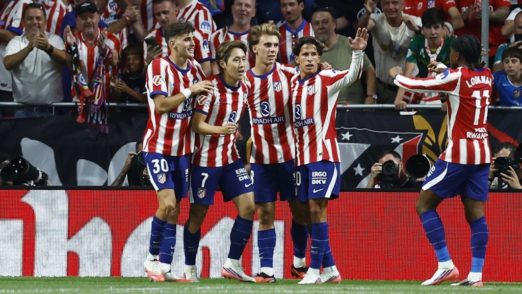 Kang-In Lee celebra el gol anotado ante el Málaga en la victoria por 2-0 del Atlético de Madrid.