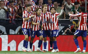 Kang-In Lee celebra el gol anotado ante el Málaga en la victoria por 2-0 del Atlético de Madrid.