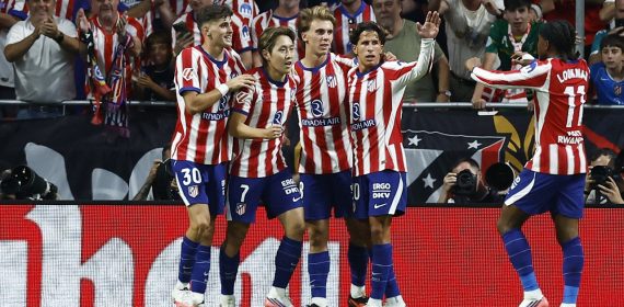 Kang-In Lee celebra el gol anotado ante el Málaga en la victoria por 2-0 del Atlético de Madrid.