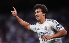 Gonzalo García celebra el último gol anotado con el Real Madrid ante el Athletic Club en un partido de Liga.