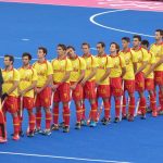 Jugadores de la selección española de hockey hierba durante un partido