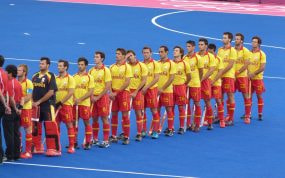 Jugadores de la selección española de hockey hierba durante un partido