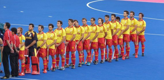 Jugadores de la selección española de hockey hierba durante un partido