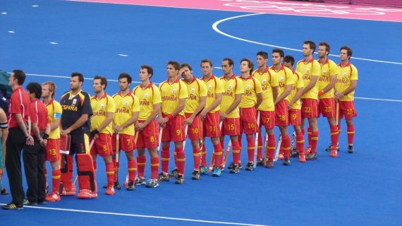 Jugadores de la selección española de hockey hierba durante un partido