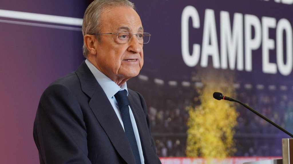 Florentino Pérez, en el acto de celebración del título de Euroliga 2022-2023 del Real Madrid