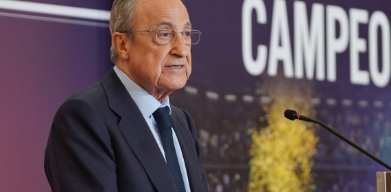 Florentino Pérez, en el acto de celebración del título de Euroliga 2022-2023 del Real Madrid