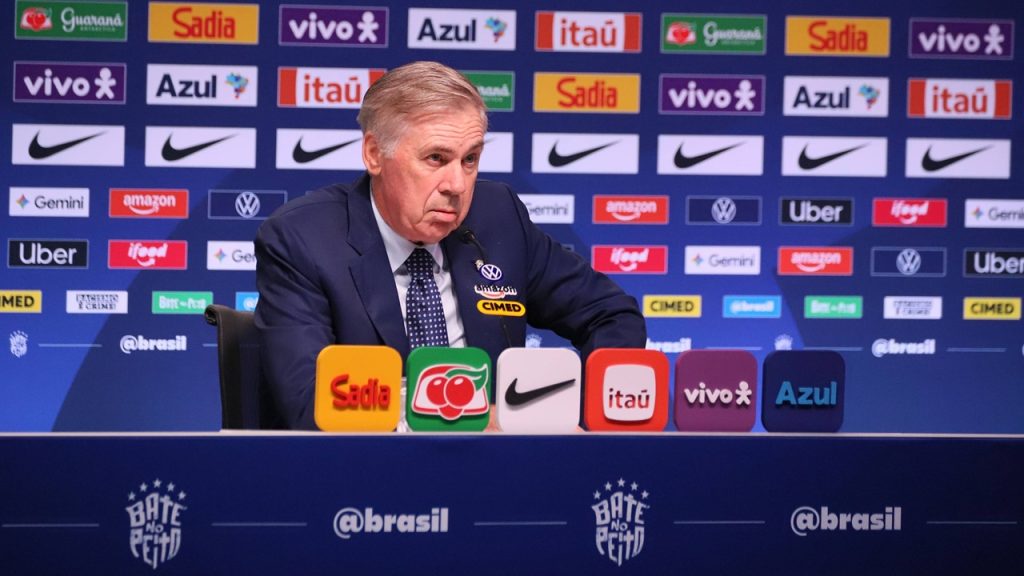 Carlo Ancelloti, durante la rueda de prensa en la que anunció los convocados de Brasil para los amistosos ante Australia e India.