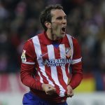 Diego Godín celebra con un grito un gol del Atlético de Madrid en el Vicente Calderón