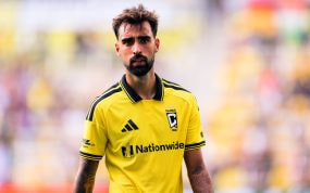 Brais Méndez, durante un partido de su equipo, Columbus Crew, frente a New England Revolution, correspondiente a la MLS 2026.