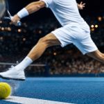 Un tenista golpea de derecha junto a la línea de fondo mientras la pelota bota sobre la cal