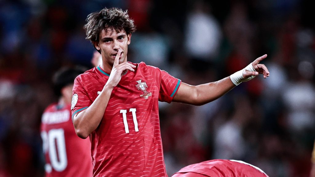 Joao Félix celebra el tanto de la victoria en el partido de Nations League 2026/27 entre Portugal y Gales disputado en el José Alvalade de Lisboa.