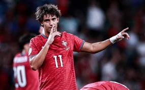 Joao Félix celebra el tanto de la victoria en el partido de Nations League 2026/27 entre Portugal y Gales disputado en el José Alvalade de Lisboa.