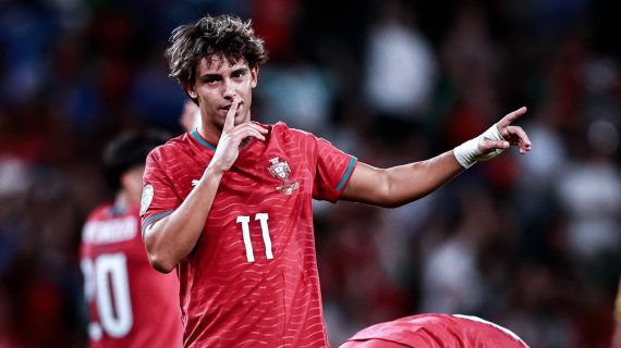 Joao Félix celebra el tanto de la victoria en el partido de Nations League 2026/27 entre Portugal y Gales disputado en el José Alvalade de Lisboa.