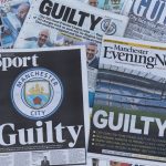 Varias portadas de periódicos de la prensa inglesa informando sobre la culpabilidad del Manchester City en el caso de las irregularidades financieras.