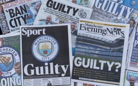 Varias portadas de periódicos de la prensa inglesa informando sobre la culpabilidad del Manchester City en el caso de las irregularidades financieras.