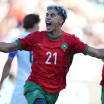 Yassir Zabiri celebra un gol en el partido entre Marruecos y Estados Unidos del Mundial sub-20 2025 disputado en Chile.