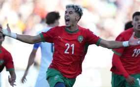 Yassir Zabiri celebra un gol en el partido entre Marruecos y Estados Unidos del Mundial sub-20 2025 disputado en Chile.