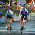 Remco Evenepoel 1st and Giulio Ciccone 2nd, photo finish at 2026 European Cycling Championships Men's Road Race, Sencur, Slovenia,