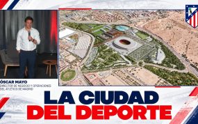 Óscar Mayo, Director General Negocio y Operaciones del Atlético de Madrid, durante la presentación del proyecto de La Ciudad del Deporte del conjunto colchonero en las inmediaciones del Estadio Metropolitano.