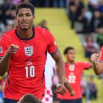 Jude Bellingham, con Harry Kane por detrás, celebra su gol en la goleada por 0-7 de Inglaterra ante Croacia en la Nations League 2026/27.