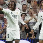 Yan Diomande, con Kylian Mbappé a su lado, celebra su gol en la victoria por 4-1 del Real Madrid ante el RB Leipzing en la Champions 2026/27.
